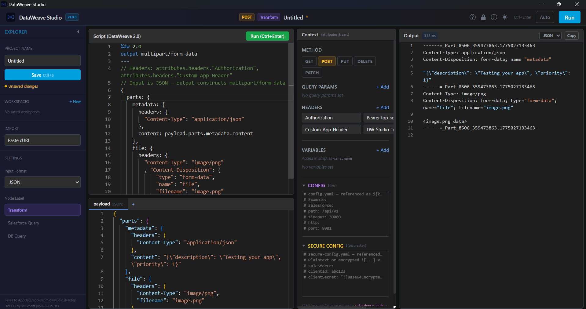 DataWeave Studio main screen